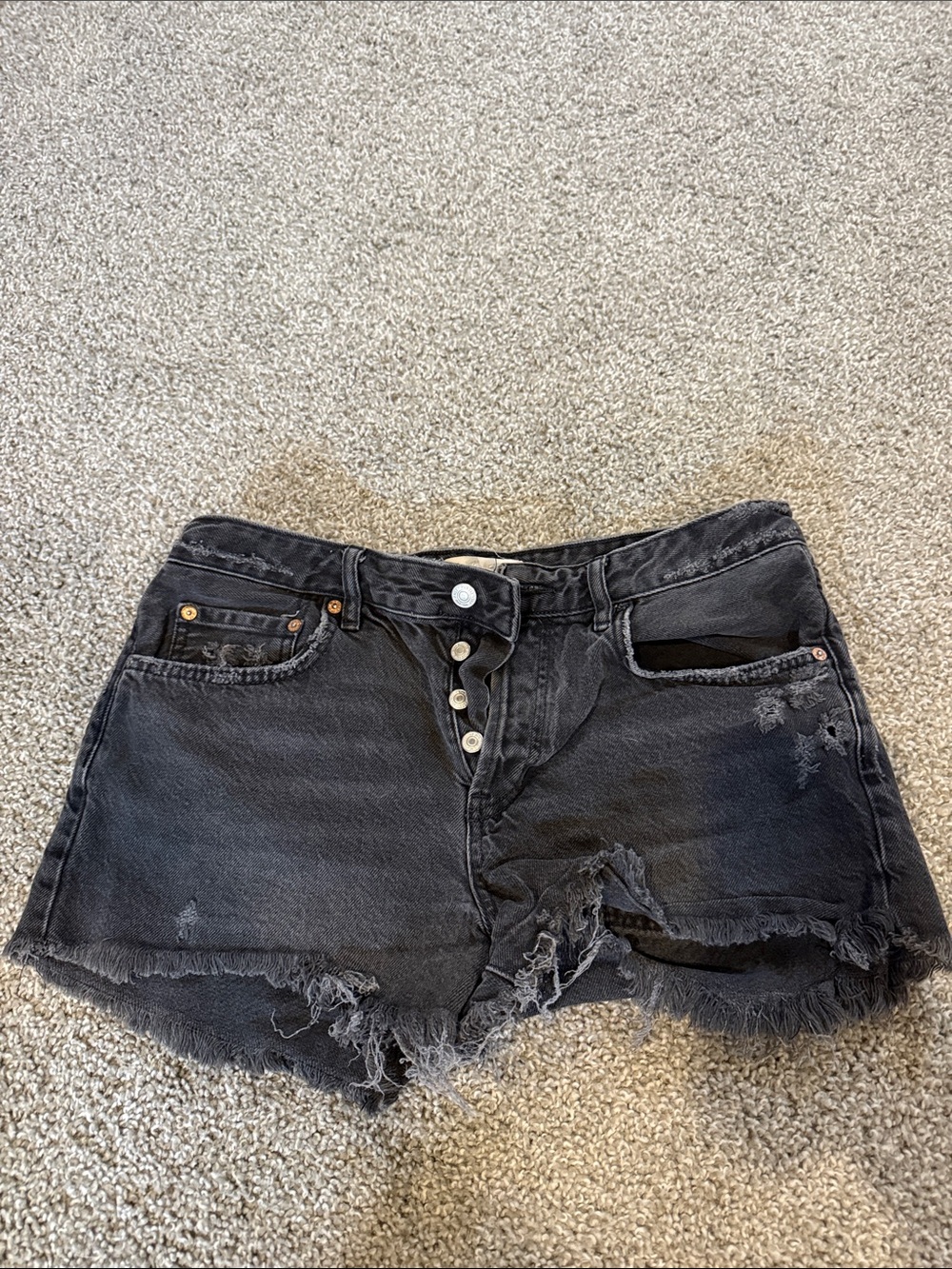We The Free Black Distressed High-Rise Denim Shorts